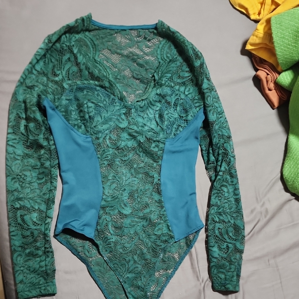 Teal Lace Long Sleeve Bodysuit